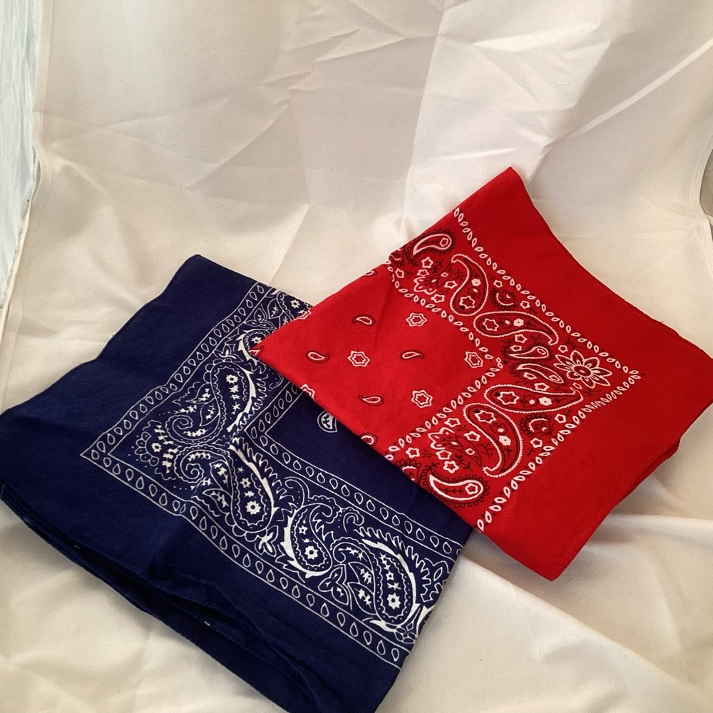 Two bandanas (one red, one blue)